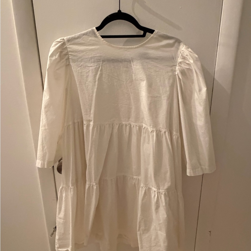 Danielle Bernstein White Tiered Puff Sleeve Babydoll Mini Dress XL